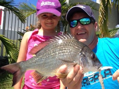 Pelican Waters is loaded with bream, and here is my daughter Haileys PB, a lovely 43 cm specimen