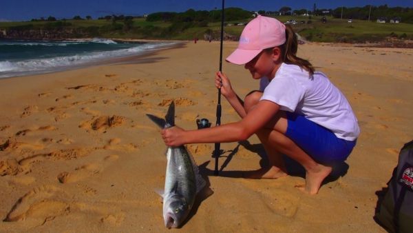 Emily Paxevanos with a Salmon caught at Short Point Merimbula