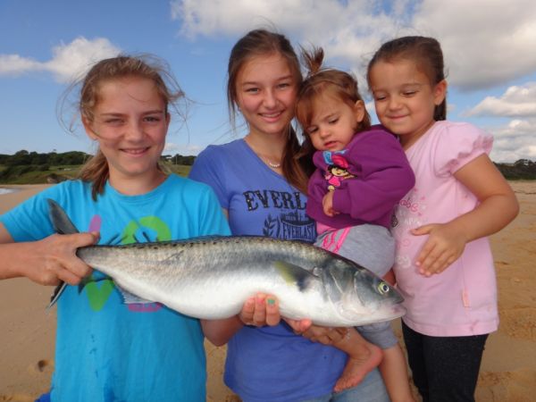 The Paxevanos kids with an Australian Salmon caught at Merimbula L to R Emily Caitlin Zoe and Hailey Paxevanos