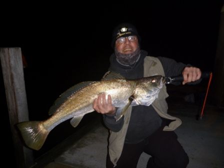Sergeant Whitey with his PB mulloway caught in Melbourne