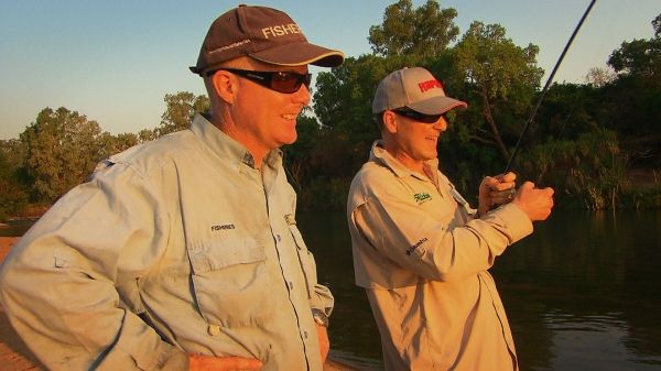 Rob and Grant hooked on to a Bull shark