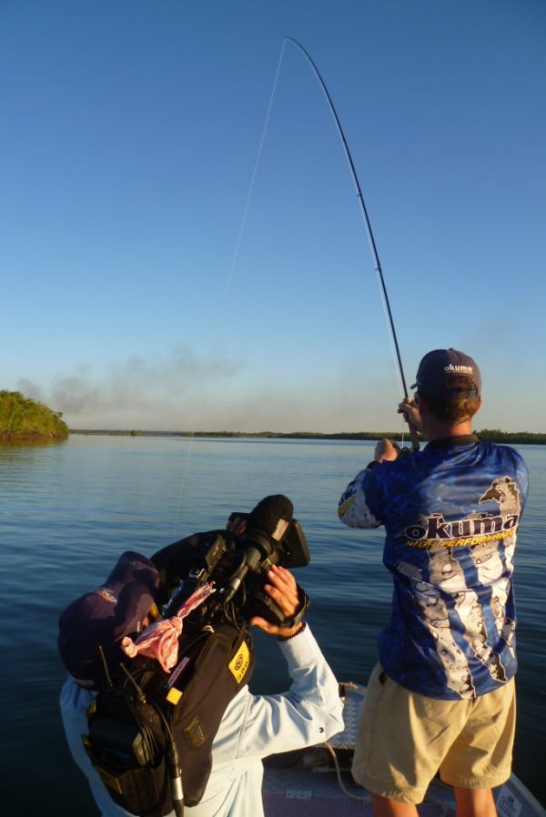 Bites Camera Action as Rob and crew film a tropical estuary fly fishing special