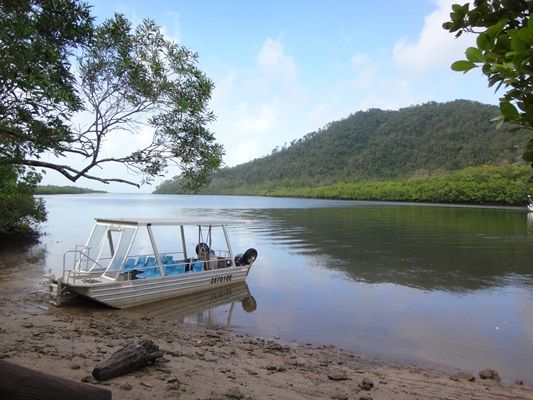 Ready to come aboard for a day's fishing on the Bloomfield River in tropical North Queensland
