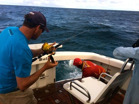 Landing a large fish through backdoor of boat