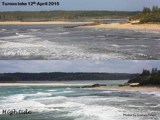 Tuross lake at high and low tides on the same day