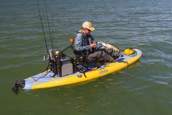 A brilliant fishing craft on its own but you can also get loads of specialized Hobie fishing accessories like the H-crate (pictured) which holds rods and gear plus takes all the special H Rail camera mounts and cup holders etc