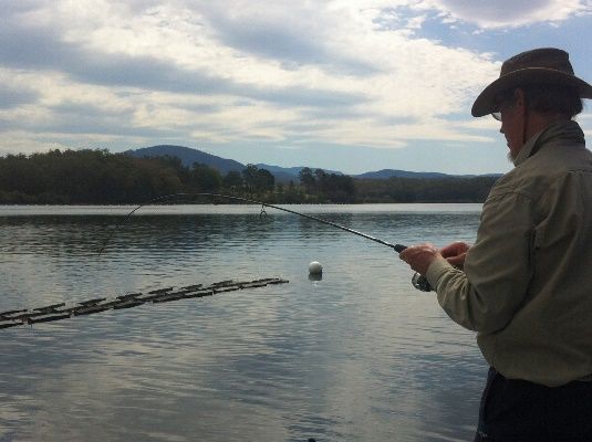 Keith Fifield hooked up to huge flathead around the Clyde river racks