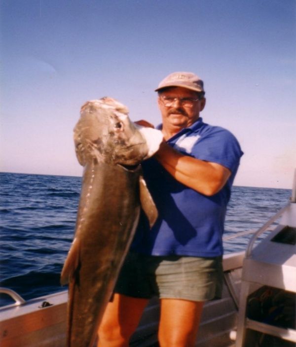 Barry Mc Dade with a 42kg Cobia taken over the inner Gneerings. An impressive specimen but far from his PB of kg.